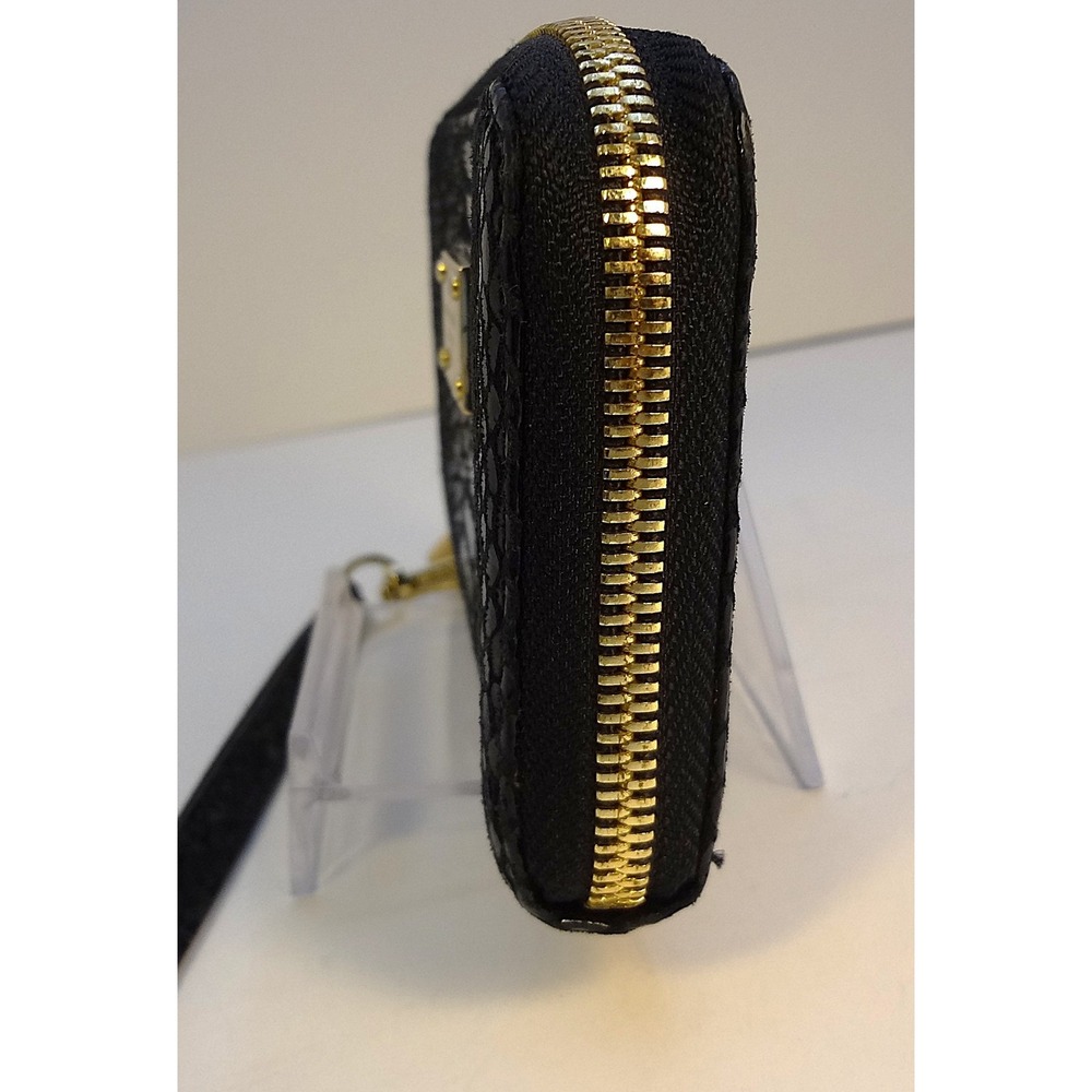Michael Kors Black Snakeskin Print Zip Around Wristlet Metallic gold interior - Picture 2 of 10